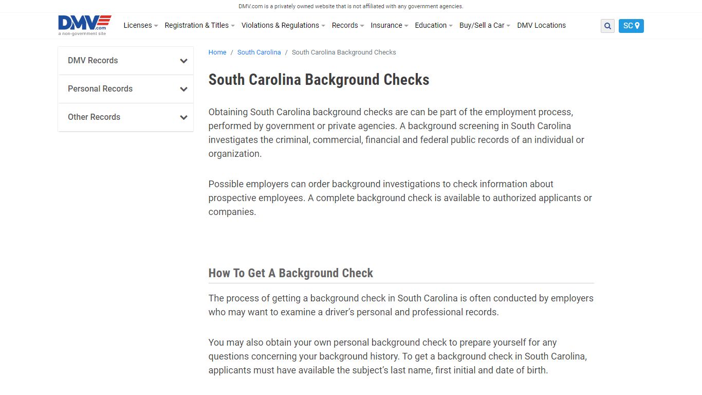 South Carolina Background Checks | DMV.com