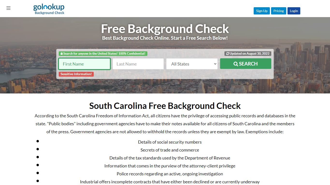 South Carolina Free Background Check - golookup.com